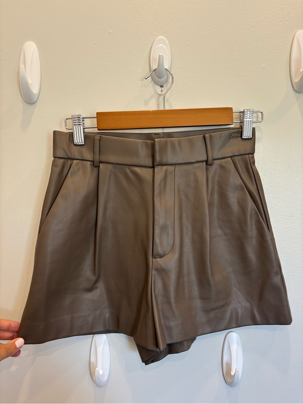 Zara High-Waist Faux Leather Shorts in Brown